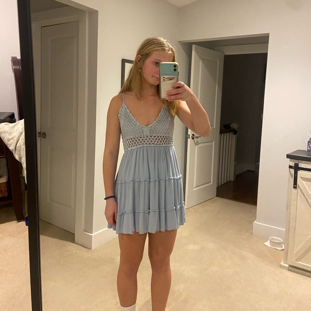 Light blue crochet top dress flow